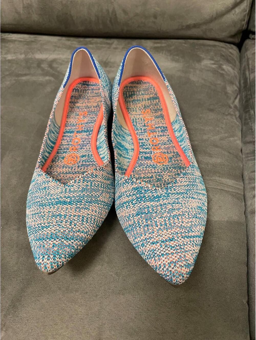Rothy's The Point Turquoise Melange size W7 Limited Edition Blue Pink Teal